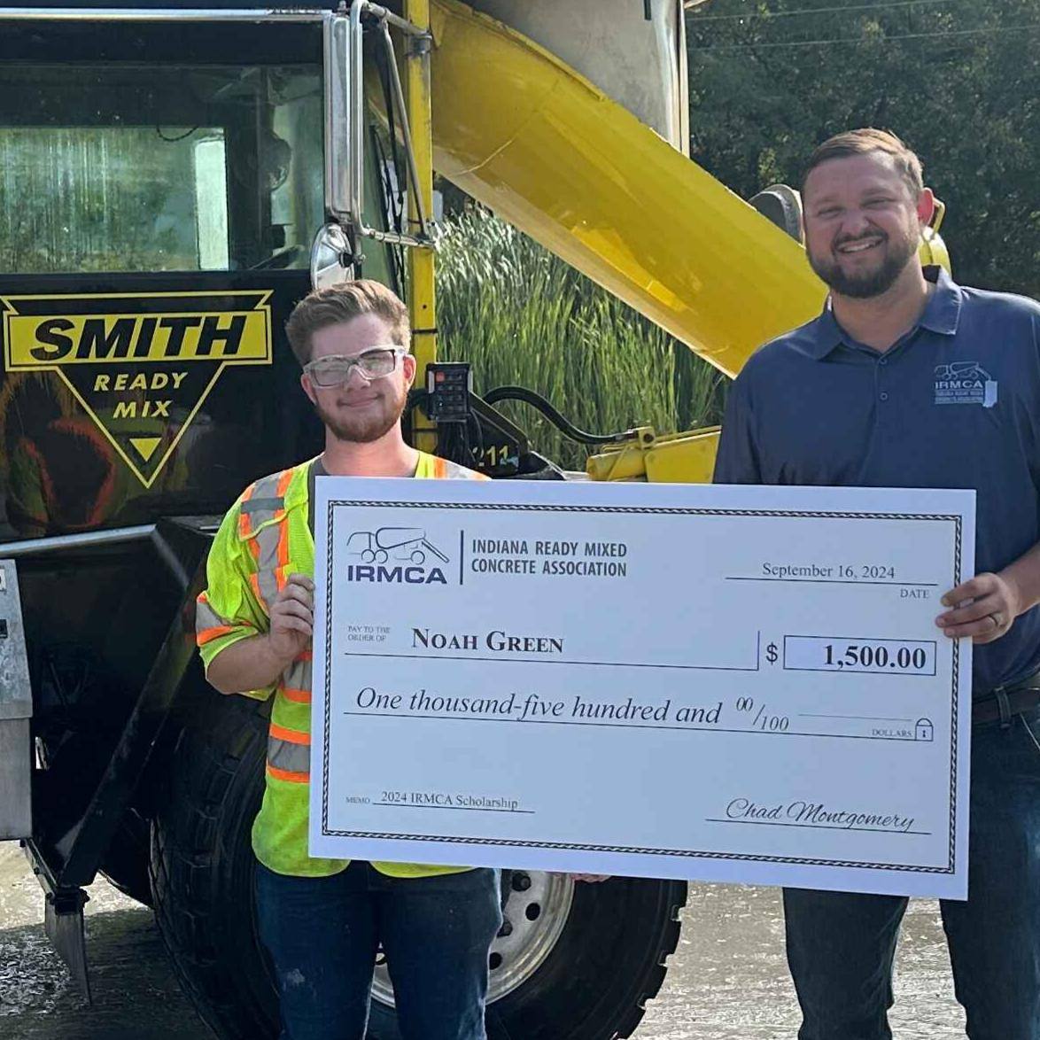 Noah Green of Smith Ready Mix and a student at Purdue University accepts his 2024 IRMCA Scholarship award.