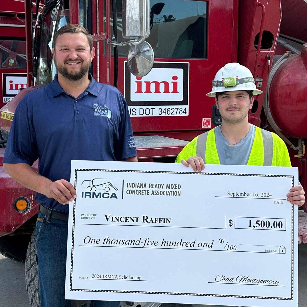 Vincent Raffin of imi and a student at Purdue University accepts his IRMCA Scholarship award.